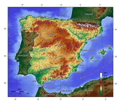 Large Topographical Map Of Spain Spain Europe Mapsland Maps Of