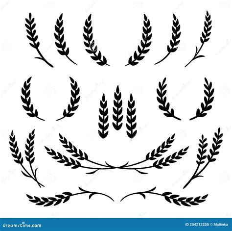 Wheat and Barley, Rye Stalks Set Silhouettes Stock Vector