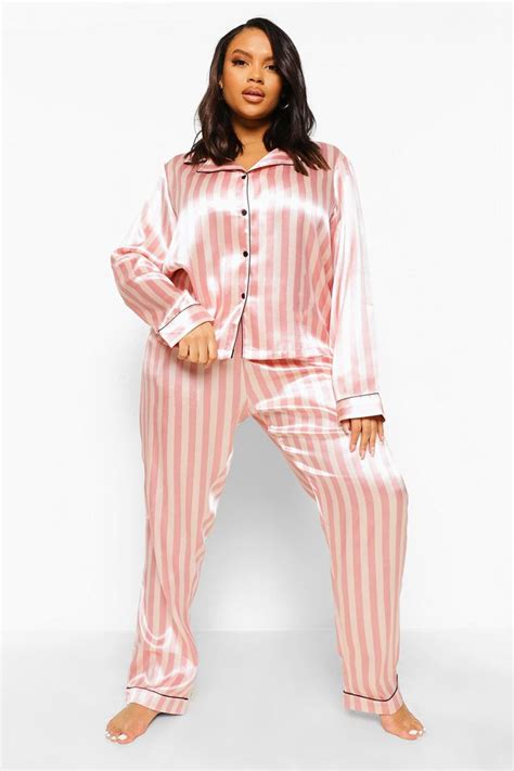 Plus Candy Stripe Satin Pyjamas Boohoo