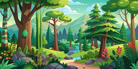 Premium Vector | Forest scene with various forest trees vector illustration