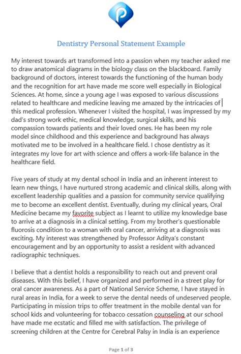 Dentistry Personal Statement Example