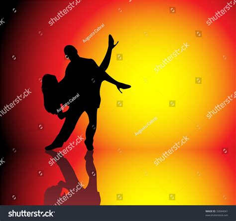 Silhouette Couple Dancing On Beautiful Hot เวกเตอร์สต็อก ปลอดค่า