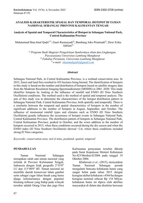 PDF ANALISIS KARAKTERISTIK SPASIAL DAN TEMPORAL HOTSPOT DI TAMAN