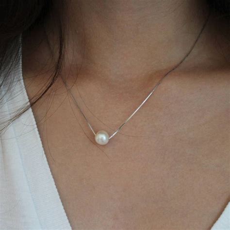 Sterling Silver Floating Pearl Necklace By Attic Floating Pearl Necklace Pearl Necklace Necklace