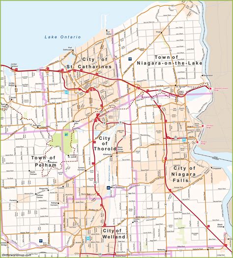 St. Catharines - Niagara Falls Area Road Map - Ontheworldmap.com