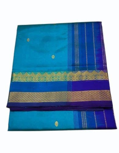 Wedding Wear Blue Handloom Cotton Silk Sarees With Blouse Piece M