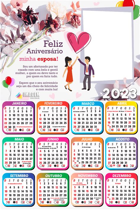 Calendário 2023 Feliz Aniversário Esposa Moldura Fotomontagem Imagem