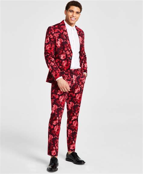 Inc International Concepts Mens Roscoe Slim Fit Floral Print Suit