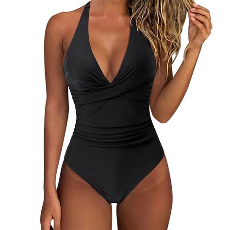 Ykohkofe One Piece Swimsuit Women Sexy Cross V Neck Bikini Solid And