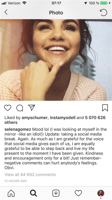 Selena Gomez Says She S Taking Social Media Break On Instagram Because Of Negative Comments