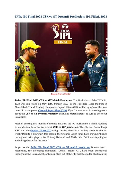 Ppt Tata Ipl Final 2023 Csk Vs Gt Dream11 Prediction Ipl Final 2023