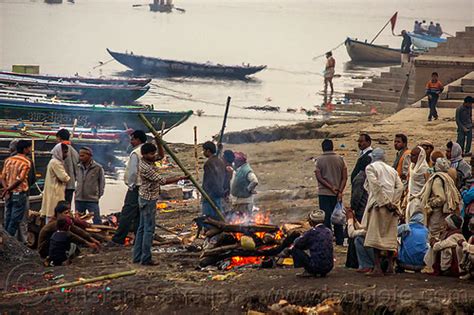 Funeral Pyre - Cremation of a Dead at Harishchandra Burning Ghat - Varanasi (India)