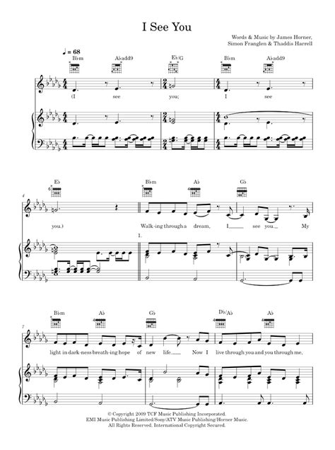 I See You Theme From Avatar Sheet Music For Piano Vocals By Leona Lewis Music Notes By