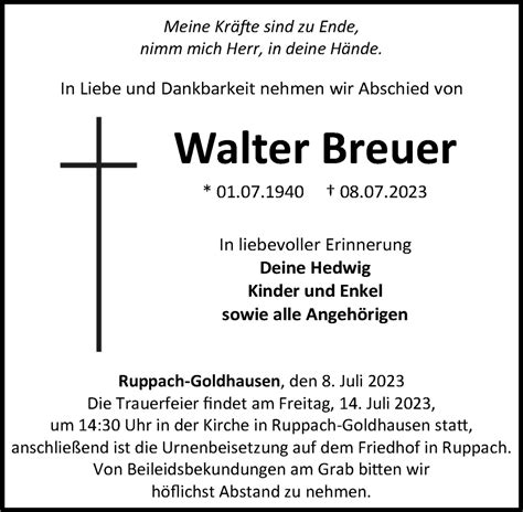 Traueranzeigen Von Walter Breuer Rz Trauer De