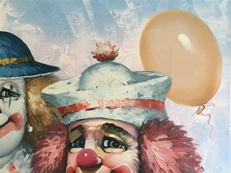 William Moninet Original Painting Portrait Of Two Clowns Stretched