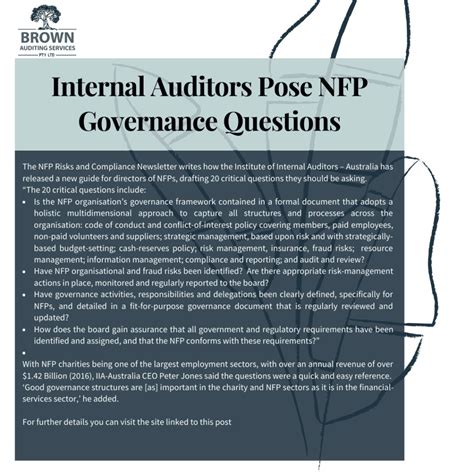 Internal Auditors Pose Nfp Governance Questions Brown Auditing Services