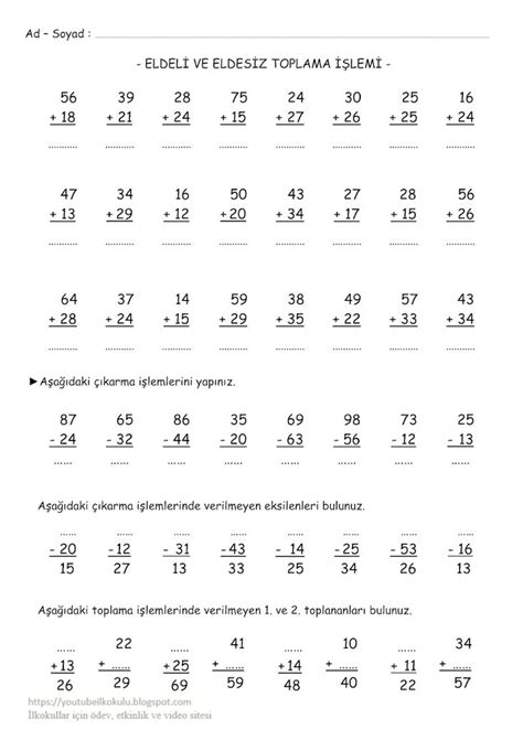 Sinif Toplama Lem Matematik Matematik Al Ma Sayfas