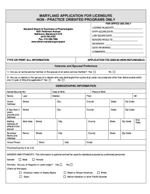 Fillable Online Dhmh Maryland MARYLAND APPLICATION FOR LICENSURE Fax