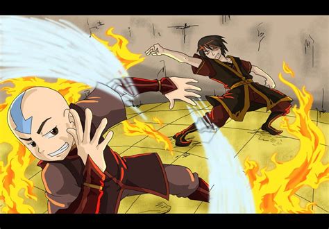 two anime characters fighting with each other in the middle of a fire ...