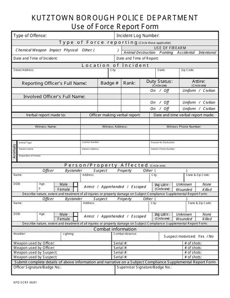 Kutztown Borough Pennsylvania Use Of Force Report Form Fill Out