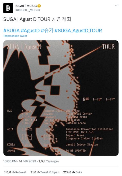 Surprise Suga Bts Gelar Agust D Tour Jakarta Termasuk