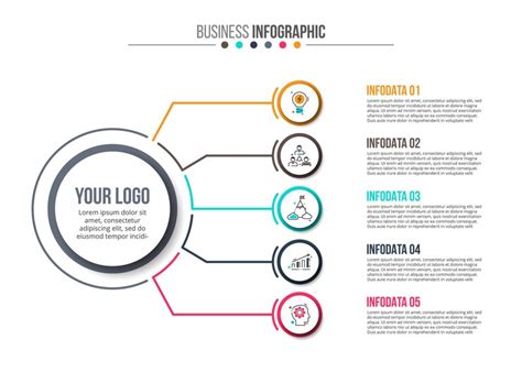 5가지 옵션이 있는 순서도 인포그래픽 비즈니스 프레젠테이션용 슬라이드 프리미엄 벡터