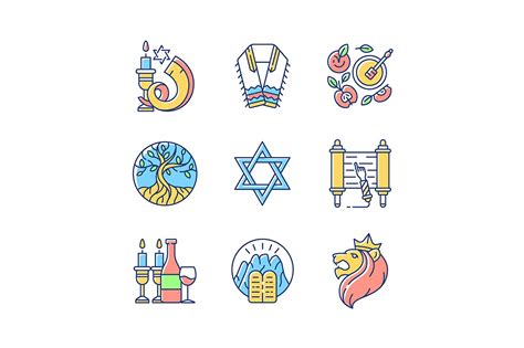 Judaism symbols RGB color icons set – MasterBundles