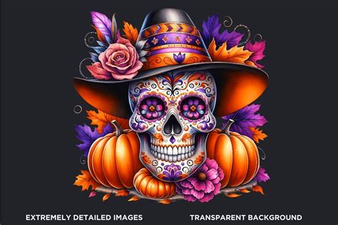 30 Colorful Dia de los muertos Sugar skulls Clipart PNG