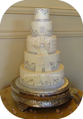 Elegant Ivory Buttercream Wedding Cake With Bling Ribbon Flickr