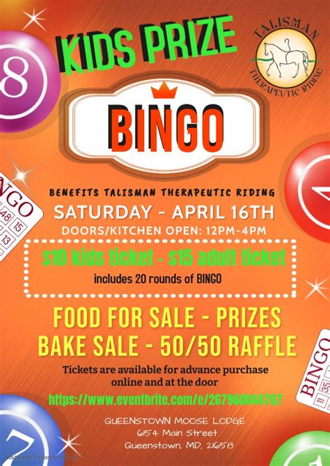 Kids Prize Bingo - Benefits Talisman Therapeutic Riding - Visit Queen ...