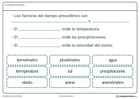 Ficha De Tiempo Atmosférico Para Primaria