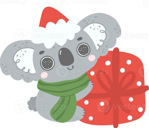 Cute Christmas Koala With Santa Hat Cartoon Illustration 34114726 Png