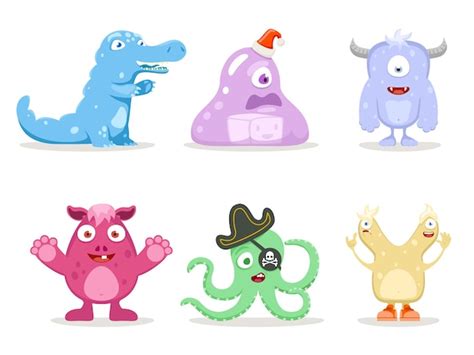 Free Vector | Cute monsters. Cartoon monsters set.