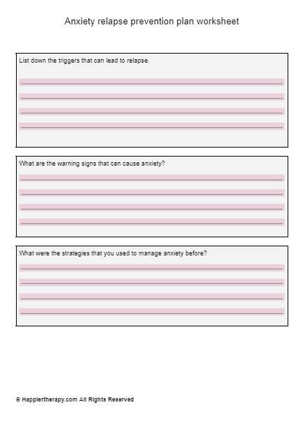 Anxiety Relapse Prevention Plan Worksheet HappierTHERAPY Worksheets