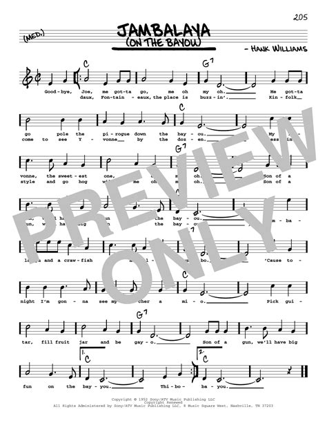 Hank Williams Jambalaya On The Bayou High Voice Sheet Music And Printable Pdf Music Notes