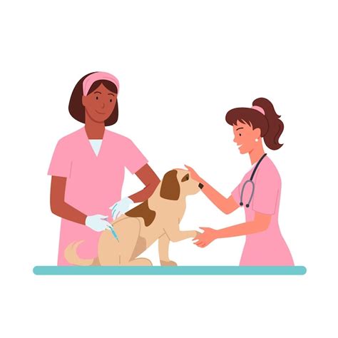 Citas de perro paciente en la ilustración de vector de clínica