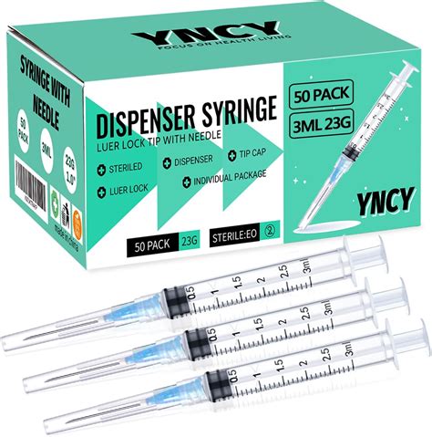 Amazon.com: 50 Pack 3ml Disposable Syringe with Needle 23Ga 1.0 Inch ...