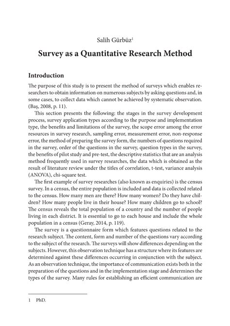 Pdf Survey As A Quantitative Research Method