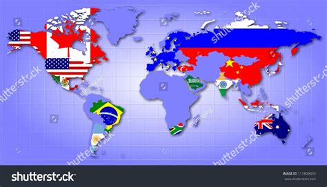 A Map Of World Showing G20 Member Countries As Their Flags / G20 Map ...