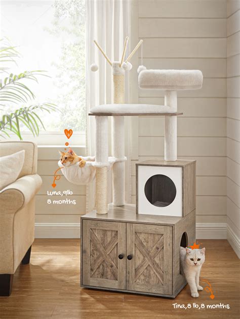 Feandrea Woodywonders Cat Tree With Litter Box Enclosure In Modern