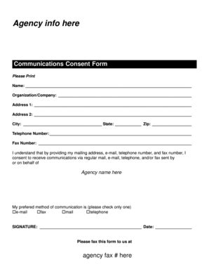 Fillable Online Communications Consent Bformb Fax Email Print Pdffiller