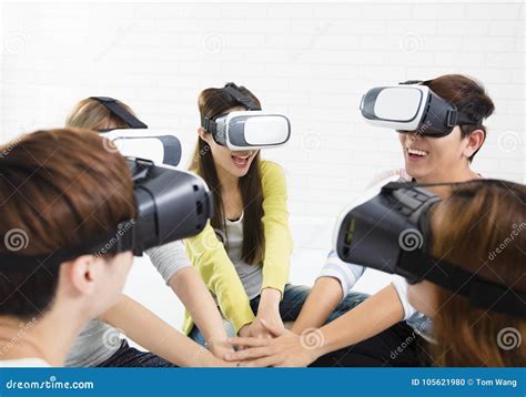 Young Group Having Fun With New Technology Vr Stock Photo Image Of