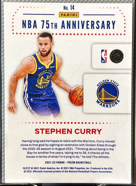 Letao Panini Prizm Stephen Curry Nba Th Anniversary Sp