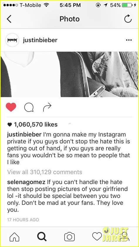 Selena Gomez Reportedly Comments On Justin Biebers Instagram Photo