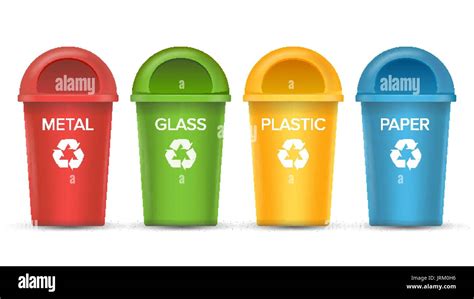 Recycling Bins Isolated Vector Set Of Red Green Blue Yellow White