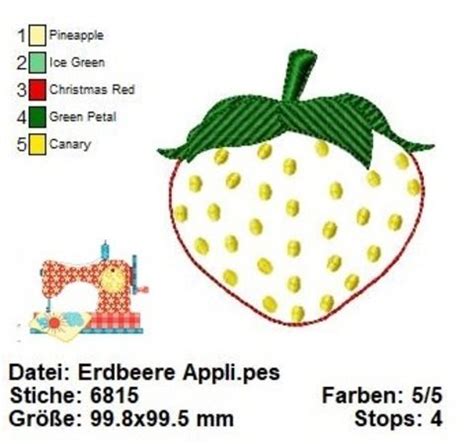 Stickdatei Erdbeere Applikation X Digitale Stickvorlage Erdbeere