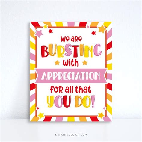 Bursting With Appreciation Sign Printable Pdf My Party Design