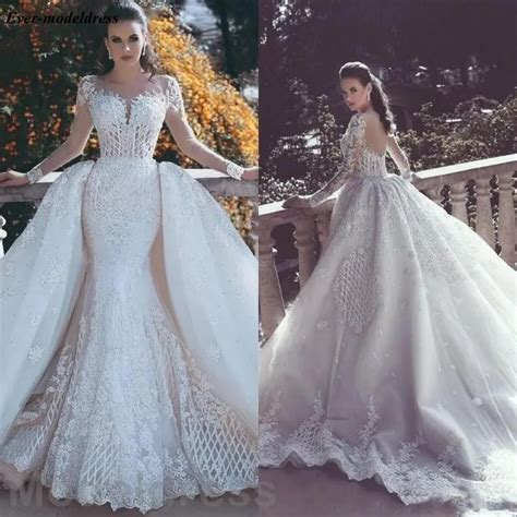 Gorgeous Arabic Lace Mermaid Wedding Dresses 2020 Detachable Train Long