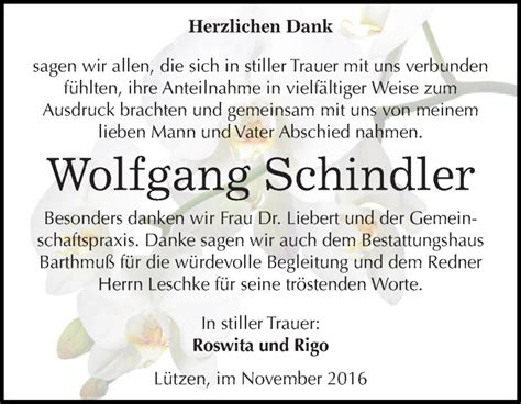 Traueranzeigen Von Wolfgang Schindler Abschied Nehmen De