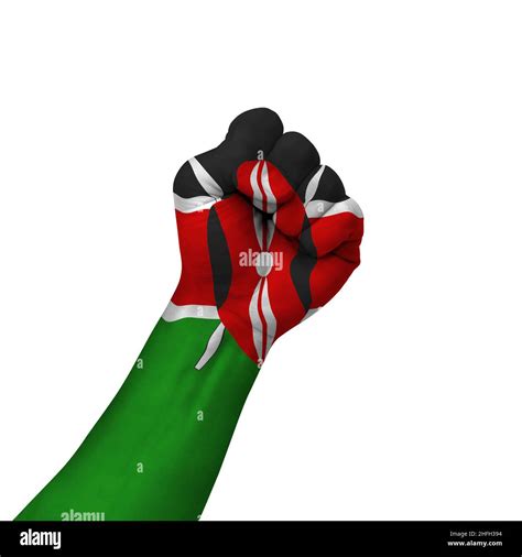 Hand Making Victory Sign Kenya Painted With Flag As Symbol Of Victory